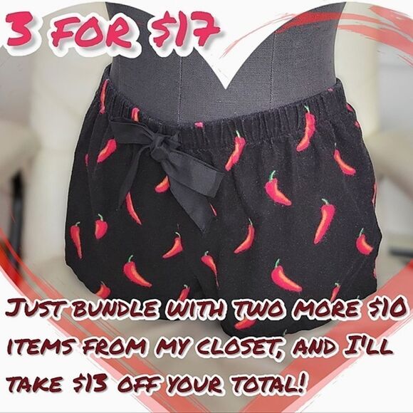 F21 black chili print fleece sleep shorts - Picture 1 of 10